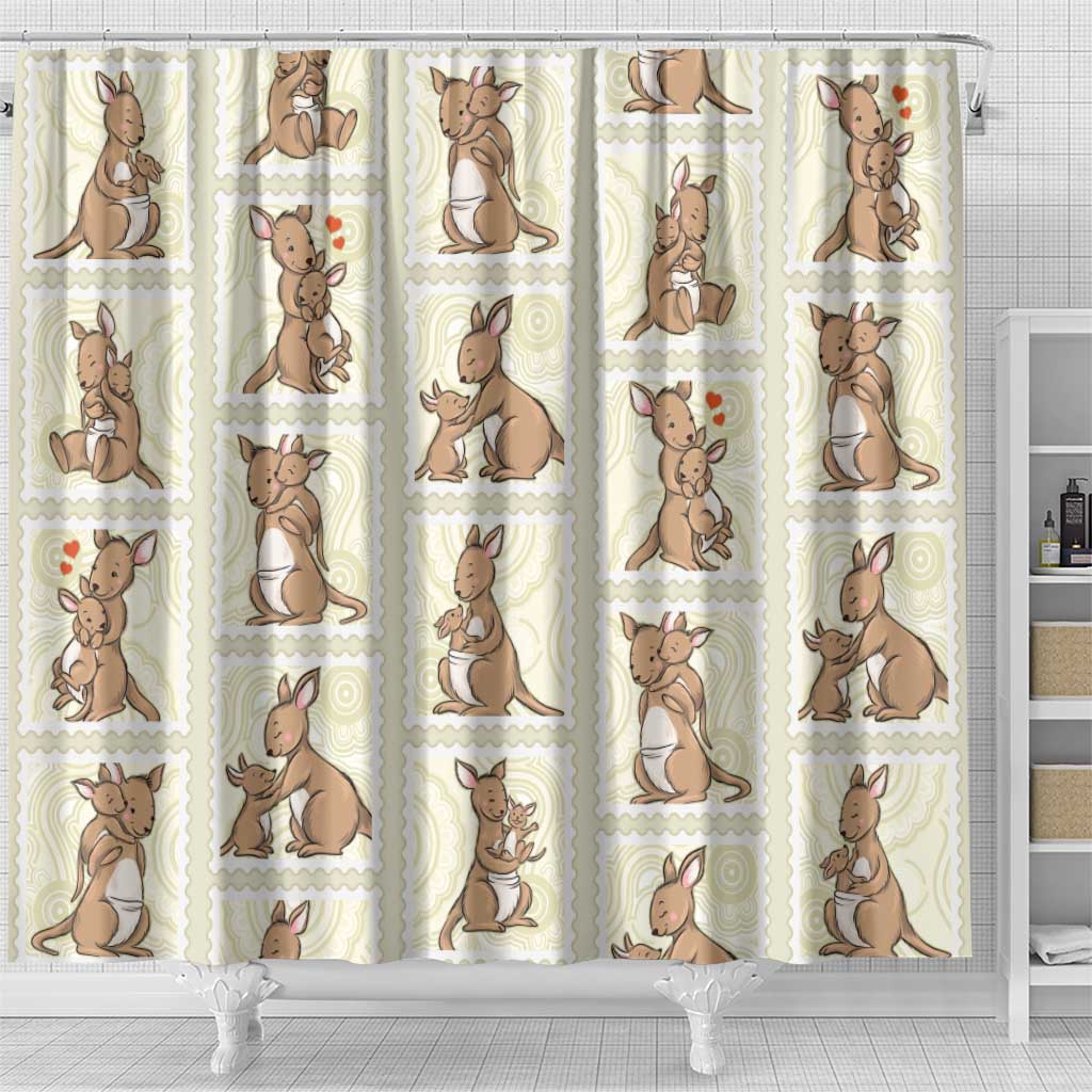 Kangaroo Australia Mother's Day Shower Curtain Mum and Joey Memory Aboriginal Stamp Seamless Style