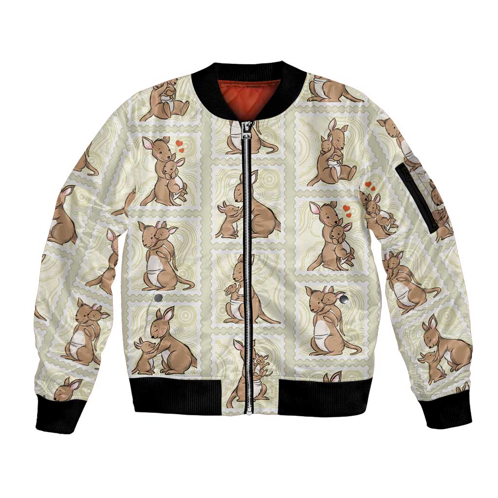 Kangaroo Australia Mother's Day Sleeve Zip Bomber Jacket Mum and Joey Memory Aboriginal Stamp Seamless Style