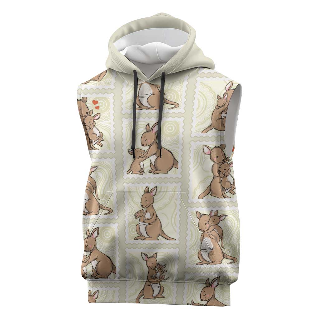 Kangaroo Australia Mother's Day Sleeveless Hoodie Mum and Joey Memory Aboriginal Stamp Seamless Style