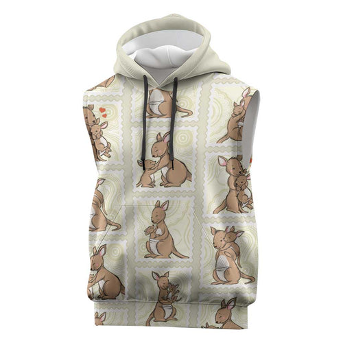 Kangaroo Australia Mother's Day Sleeveless Hoodie Mum and Joey Memory Aboriginal Stamp Seamless Style