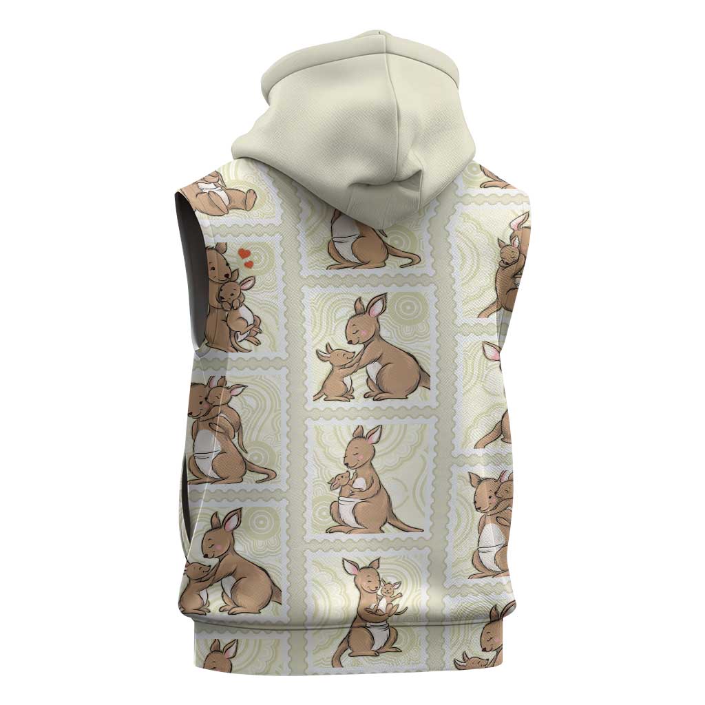 Kangaroo Australia Mother's Day Sleeveless Hoodie Mum and Joey Memory Aboriginal Stamp Seamless Style