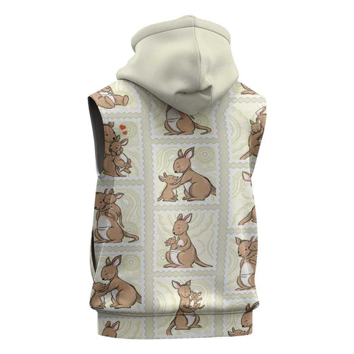 Kangaroo Australia Mother's Day Sleeveless Hoodie Mum and Joey Memory Aboriginal Stamp Seamless Style