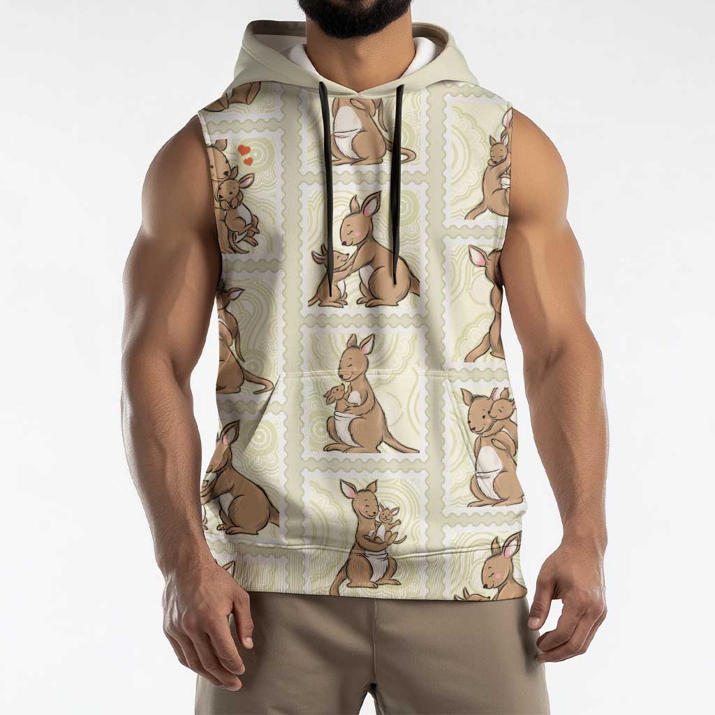 Kangaroo Australia Mother's Day Sleeveless Hoodie Mum and Joey Memory Aboriginal Stamp Seamless Style