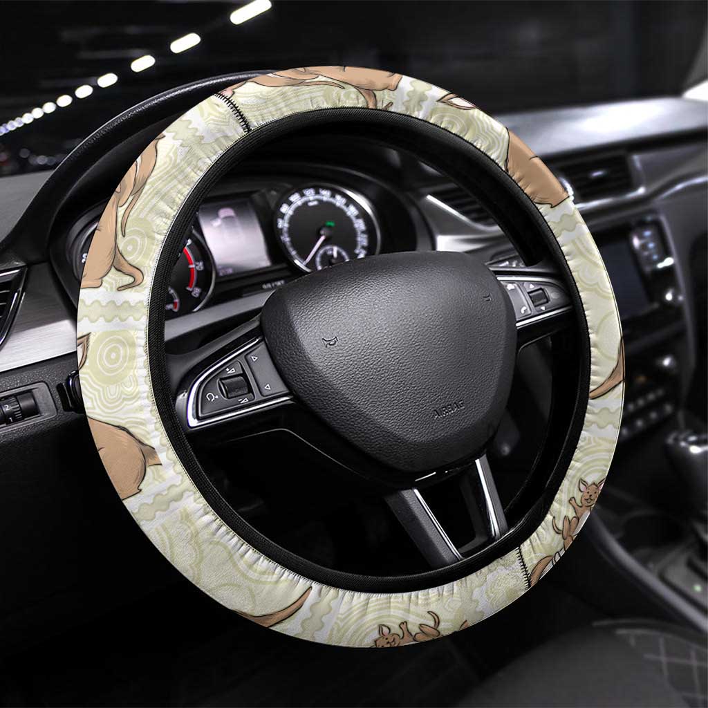 Kangaroo Australia Mother's Day Steering Wheel Cover Mum and Joey Memory Aboriginal Stamp Seamless Style