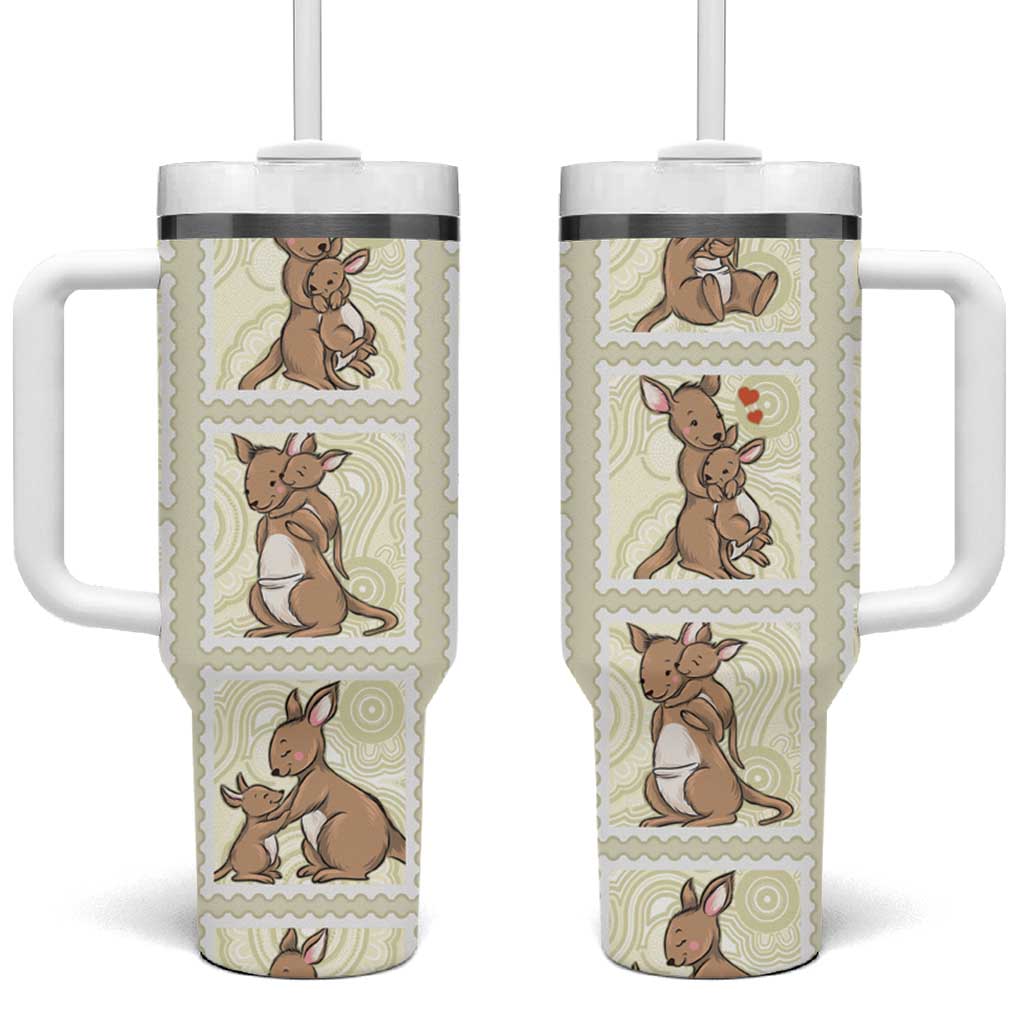 Kangaroo Australia Mother's Day Tumbler With Handle Mum and Joey Memory Aboriginal Stamp Seamless Style