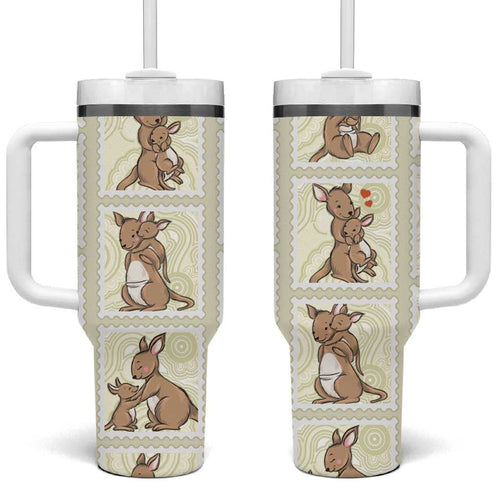 Kangaroo Australia Mother's Day Tumbler With Handle Mum and Joey Memory Aboriginal Stamp Seamless Style