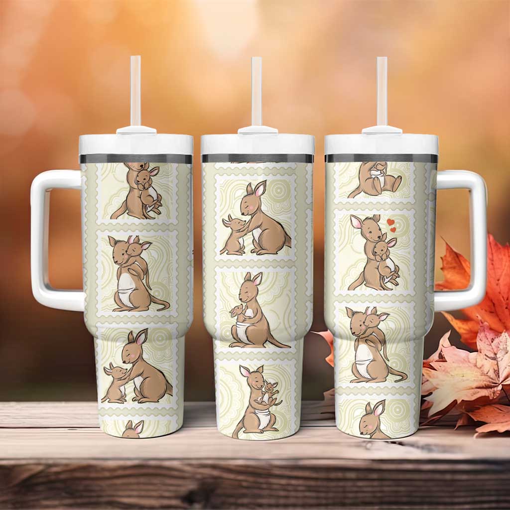 Kangaroo Australia Mother's Day Tumbler With Handle Mum and Joey Memory Aboriginal Stamp Seamless Style