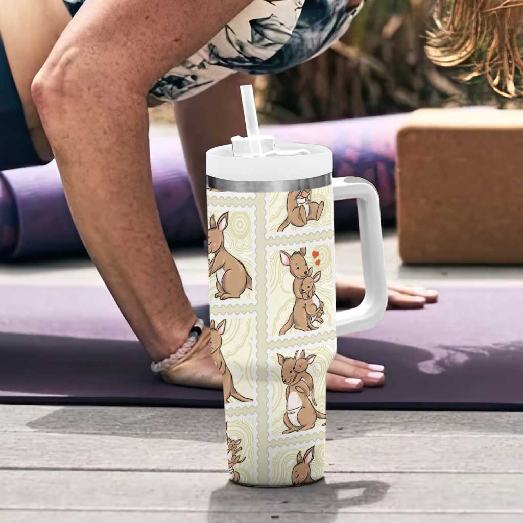 Kangaroo Australia Mother's Day Tumbler With Handle Mum and Joey Memory Aboriginal Stamp Seamless Style