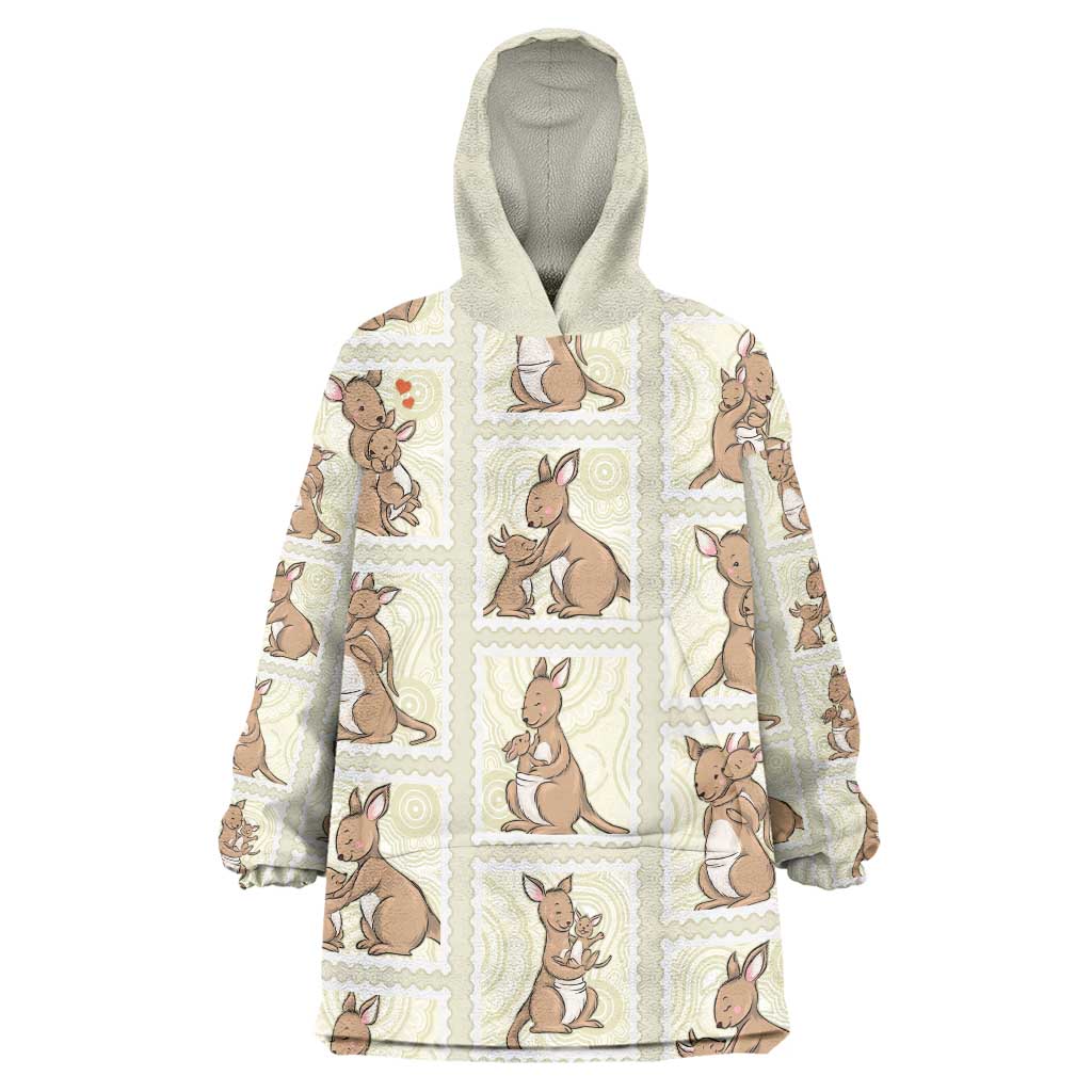 Kangaroo Australia Mother's Day Wearable Blanket Hoodie Mum and Joey Memory Aboriginal Stamp Seamless Style