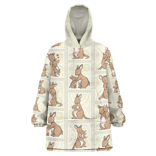 Kangaroo Australia Mother's Day Wearable Blanket Hoodie Mum and Joey Memory Aboriginal Stamp Seamless Style