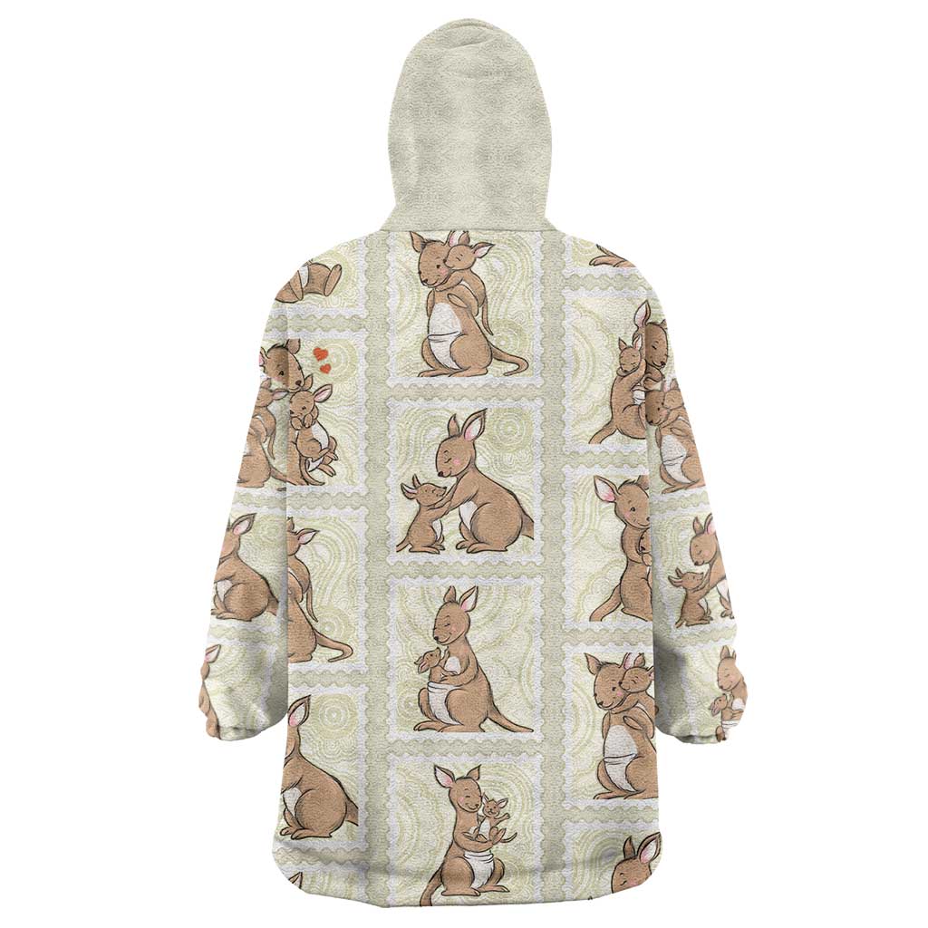 Kangaroo Australia Mother's Day Wearable Blanket Hoodie Mum and Joey Memory Aboriginal Stamp Seamless Style
