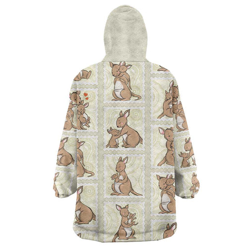 Kangaroo Australia Mother's Day Wearable Blanket Hoodie Mum and Joey Memory Aboriginal Stamp Seamless Style