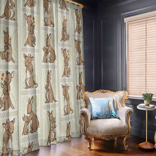 Kangaroo Australia Mother's Day Window Curtain Mum and Joey Memory Aboriginal Stamp Seamless Style