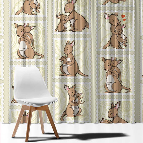 Kangaroo Australia Mother's Day Window Curtain Mum and Joey Memory Aboriginal Stamp Seamless Style