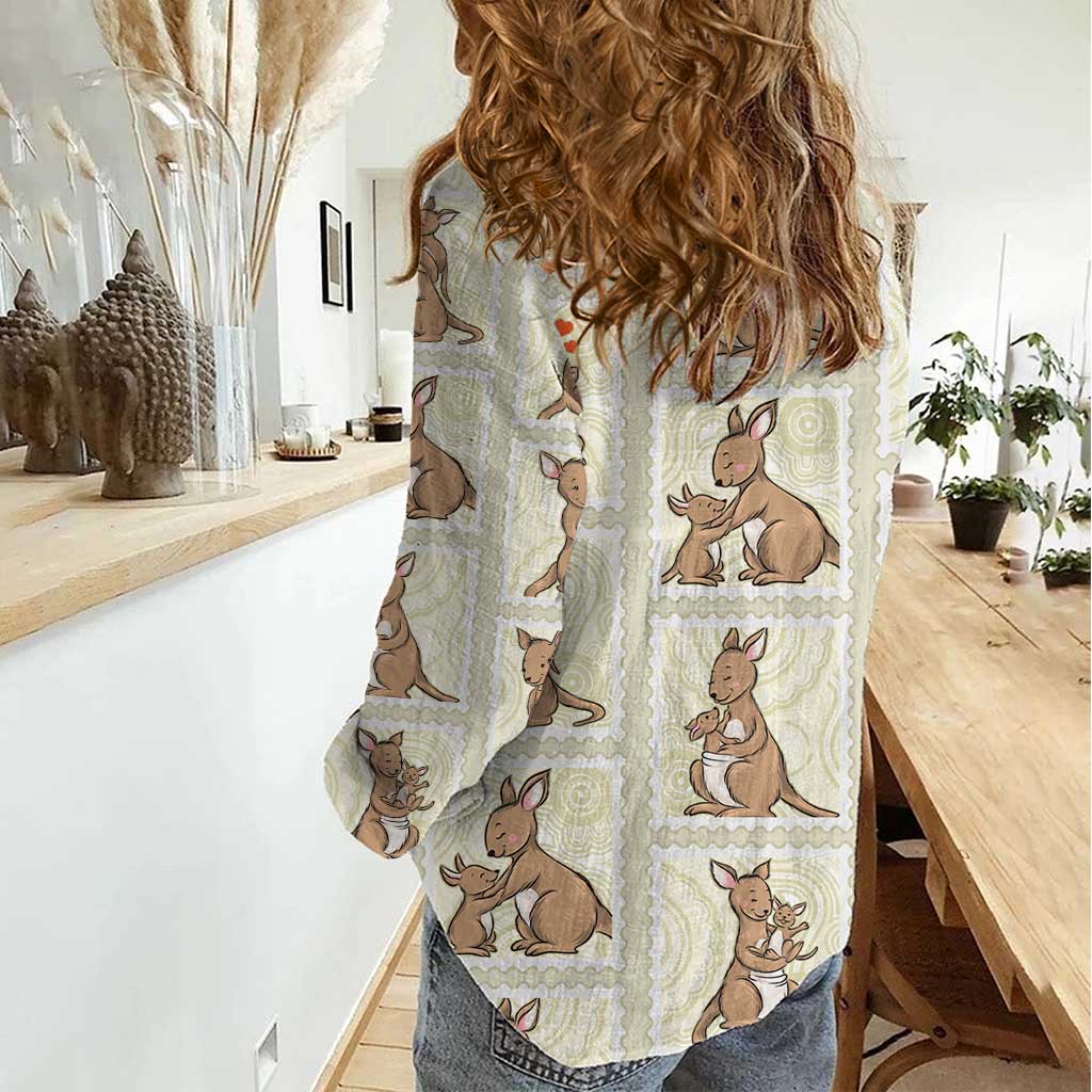 Kangaroo Australia Mother's Day Women Casual Shirt Mum and Joey Memory Aboriginal Stamp Seamless Style