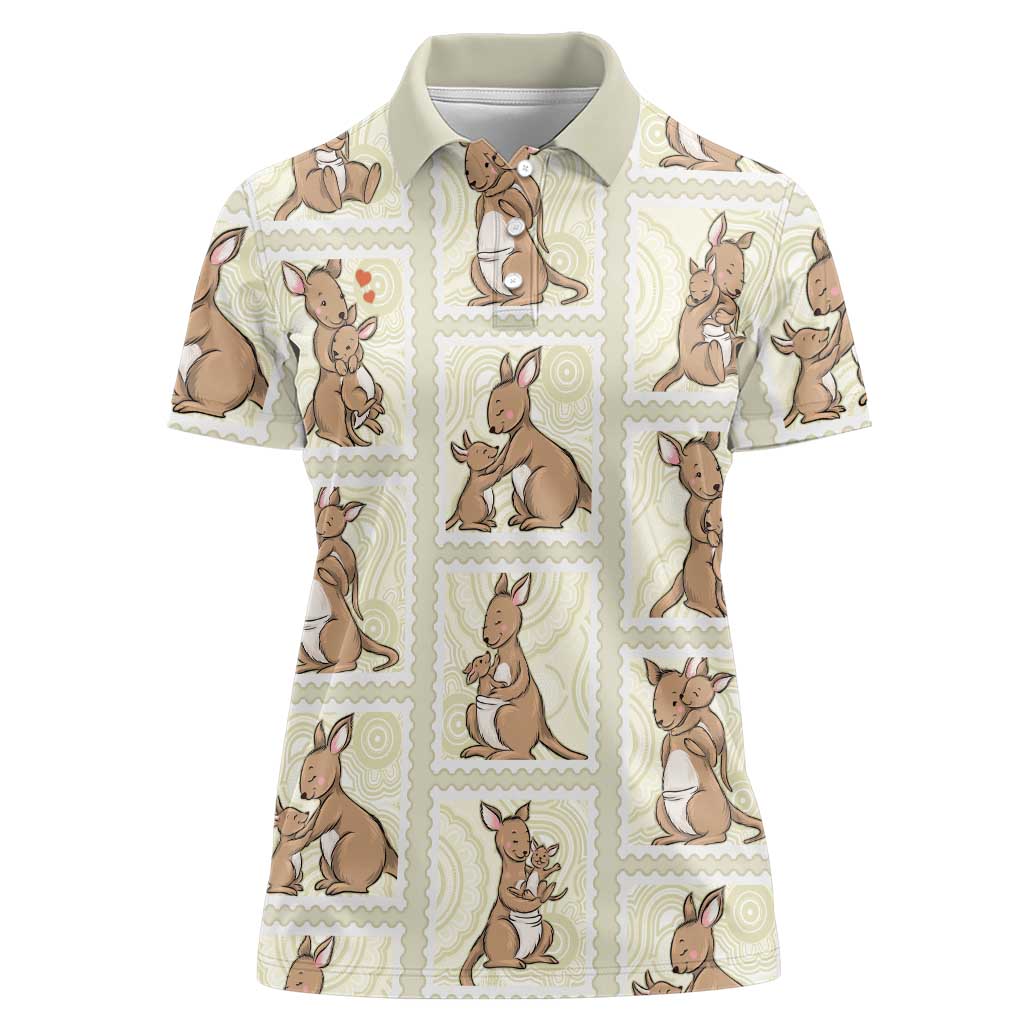 Kangaroo Australia Mother's Day Women Polo Shirt Mum and Joey Memory Aboriginal Stamp Seamless Style