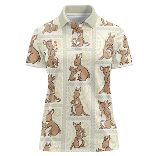 Kangaroo Australia Mother's Day Women Polo Shirt Mum and Joey Memory Aboriginal Stamp Seamless Style