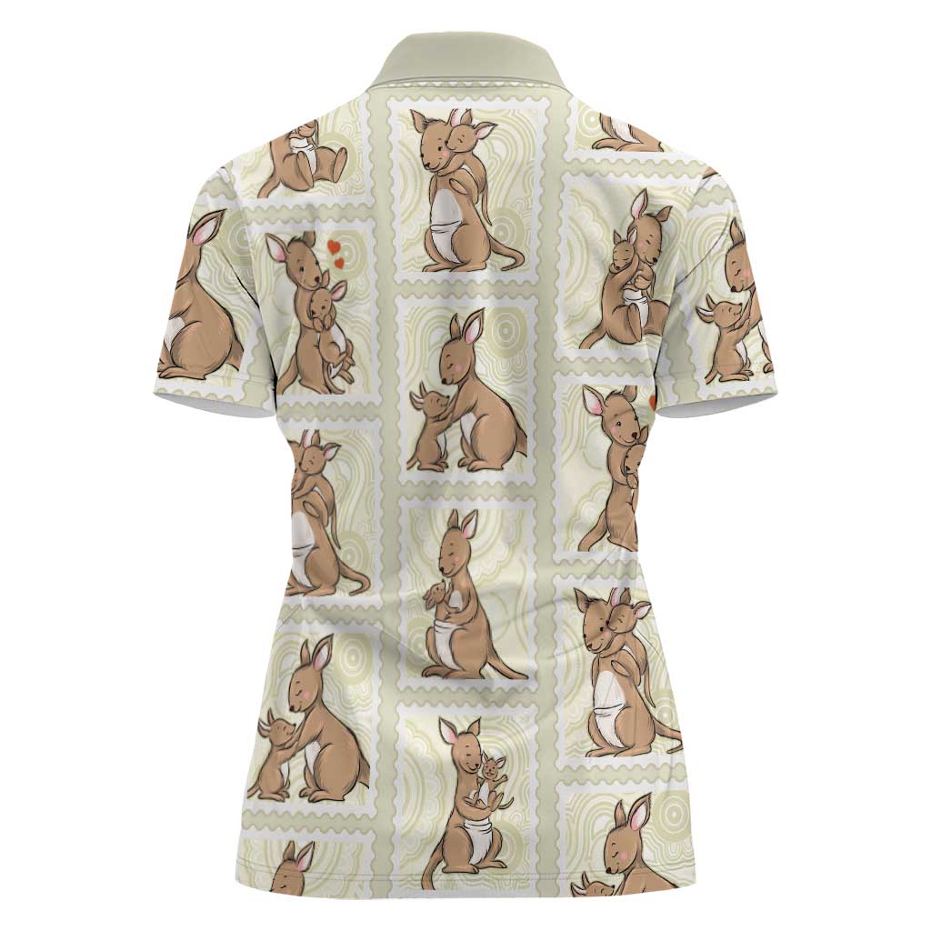 Kangaroo Australia Mother's Day Women Polo Shirt Mum and Joey Memory Aboriginal Stamp Seamless Style