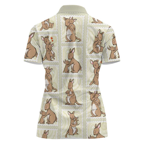 Kangaroo Australia Mother's Day Women Polo Shirt Mum and Joey Memory Aboriginal Stamp Seamless Style