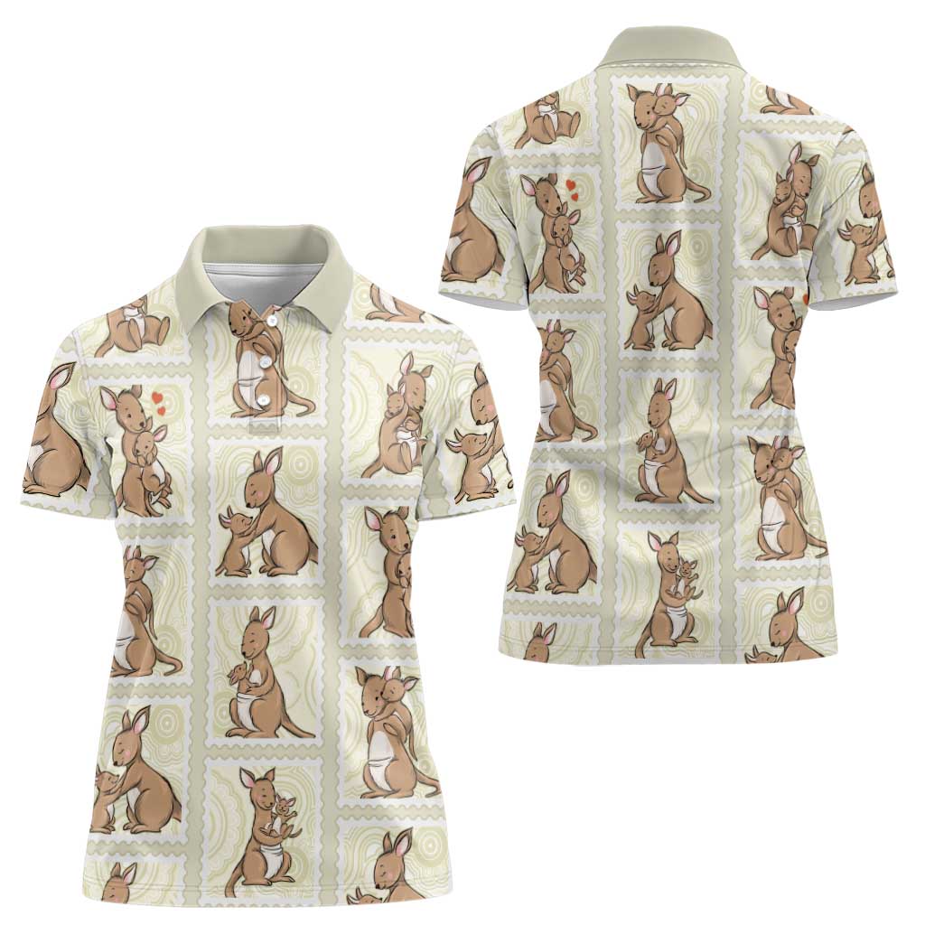 Kangaroo Australia Mother's Day Women Polo Shirt Mum and Joey Memory Aboriginal Stamp Seamless Style