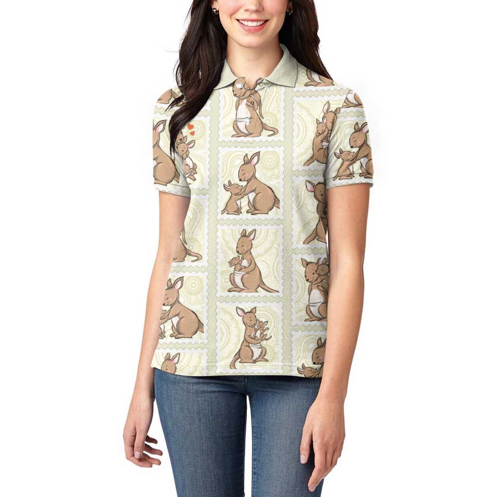 Kangaroo Australia Mother's Day Women Polo Shirt Mum and Joey Memory Aboriginal Stamp Seamless Style