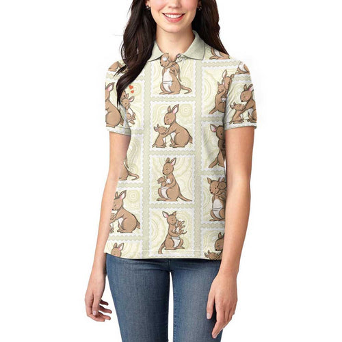 Kangaroo Australia Mother's Day Women Polo Shirt Mum and Joey Memory Aboriginal Stamp Seamless Style