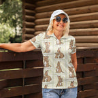 Kangaroo Australia Mother's Day Women Polo Shirt Mum and Joey Memory Aboriginal Stamp Seamless Style