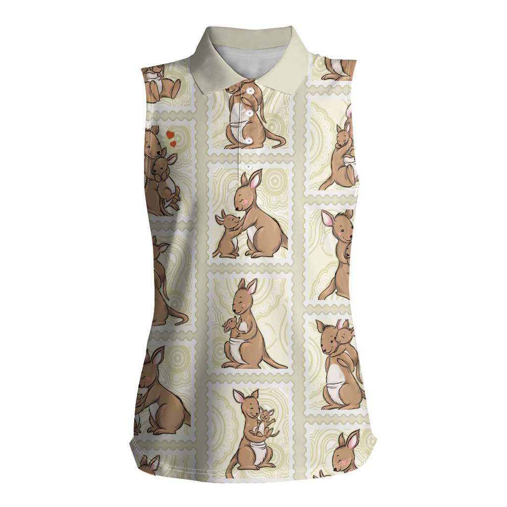 Kangaroo Australia Mother's Day Women Sleeveless Polo Shirt Mum and Joey Memory Aboriginal Stamp Seamless Style