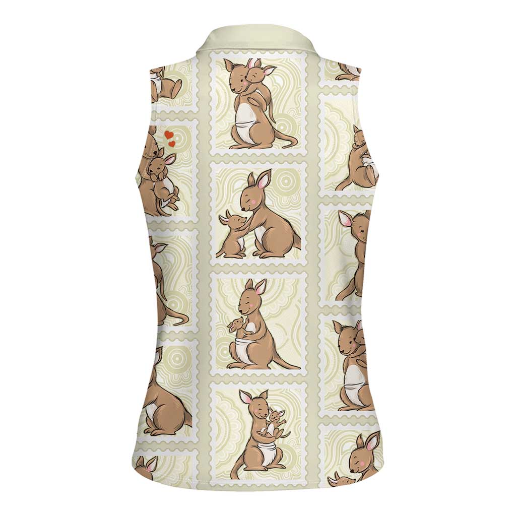 Kangaroo Australia Mother's Day Women Sleeveless Polo Shirt Mum and Joey Memory Aboriginal Stamp Seamless Style