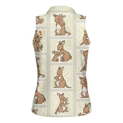 Kangaroo Australia Mother's Day Women Sleeveless Polo Shirt Mum and Joey Memory Aboriginal Stamp Seamless Style
