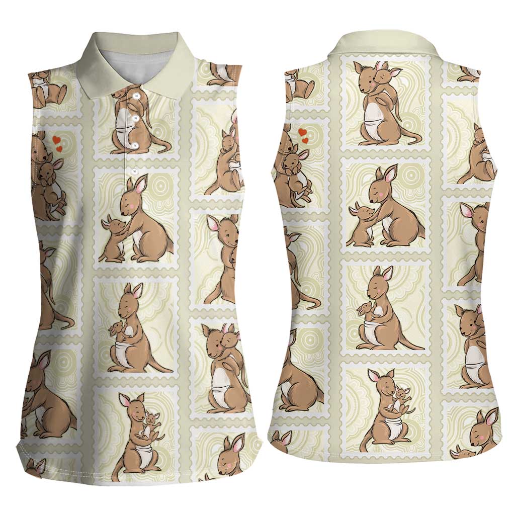 Kangaroo Australia Mother's Day Women Sleeveless Polo Shirt Mum and Joey Memory Aboriginal Stamp Seamless Style