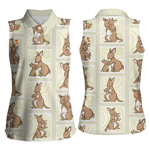 Kangaroo Australia Mother's Day Women Sleeveless Polo Shirt Mum and Joey Memory Aboriginal Stamp Seamless Style