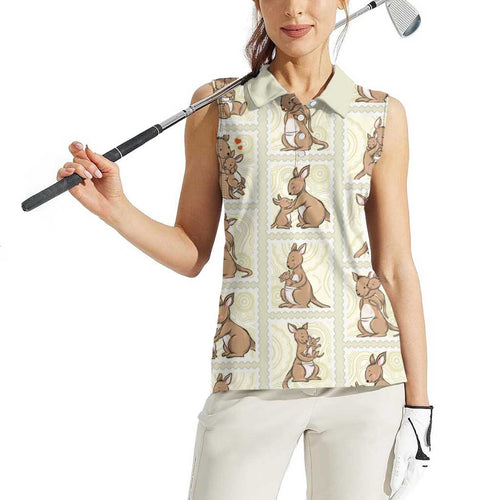 Kangaroo Australia Mother's Day Women Sleeveless Polo Shirt Mum and Joey Memory Aboriginal Stamp Seamless Style