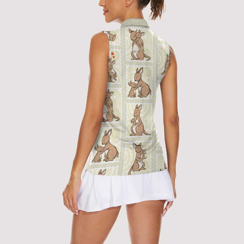 Kangaroo Australia Mother's Day Women Sleeveless Polo Shirt Mum and Joey Memory Aboriginal Stamp Seamless Style