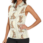 Kangaroo Australia Mother's Day Women Sleeveless Polo Shirt Mum and Joey Memory Aboriginal Stamp Seamless Style