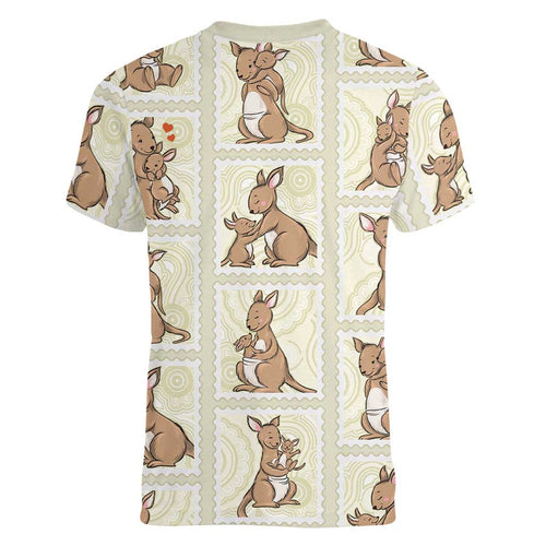 Kangaroo Australia Mother's Day Women V-Neck T-Shirt Mum and Joey Memory Aboriginal Stamp Seamless Style