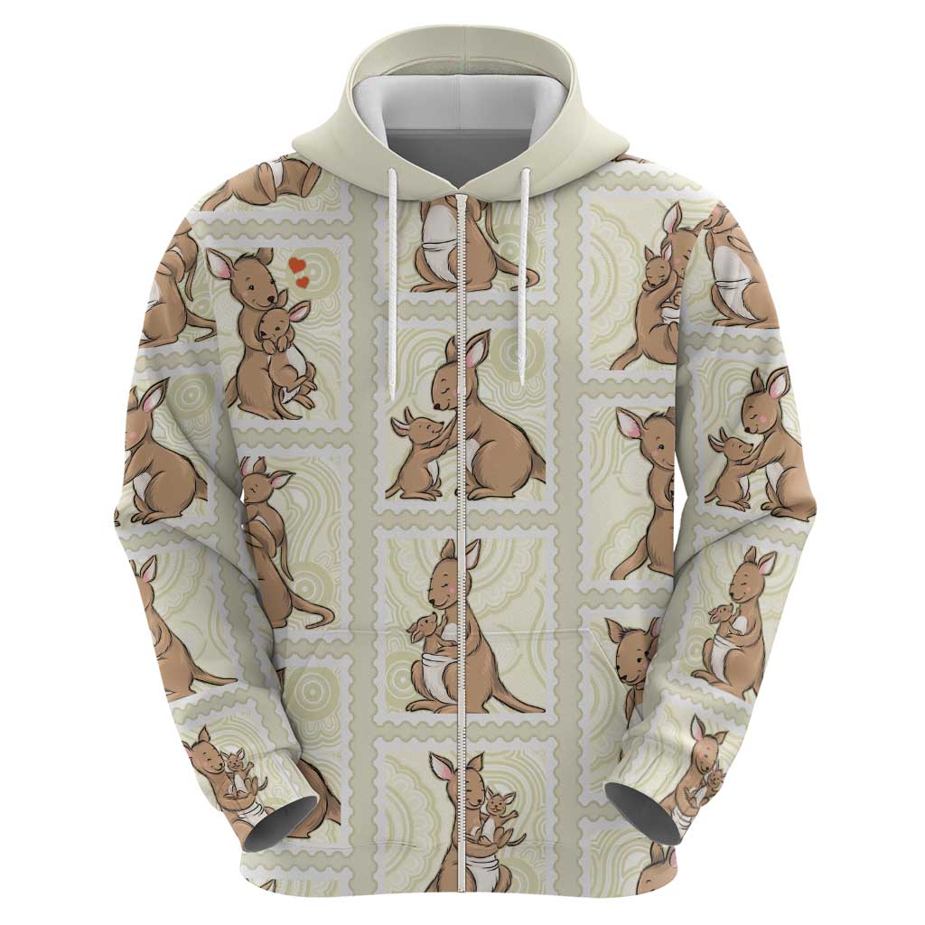 Kangaroo Australia Mother's Day Zip Hoodie Mum and Joey Memory Aboriginal Stamp Seamless Style