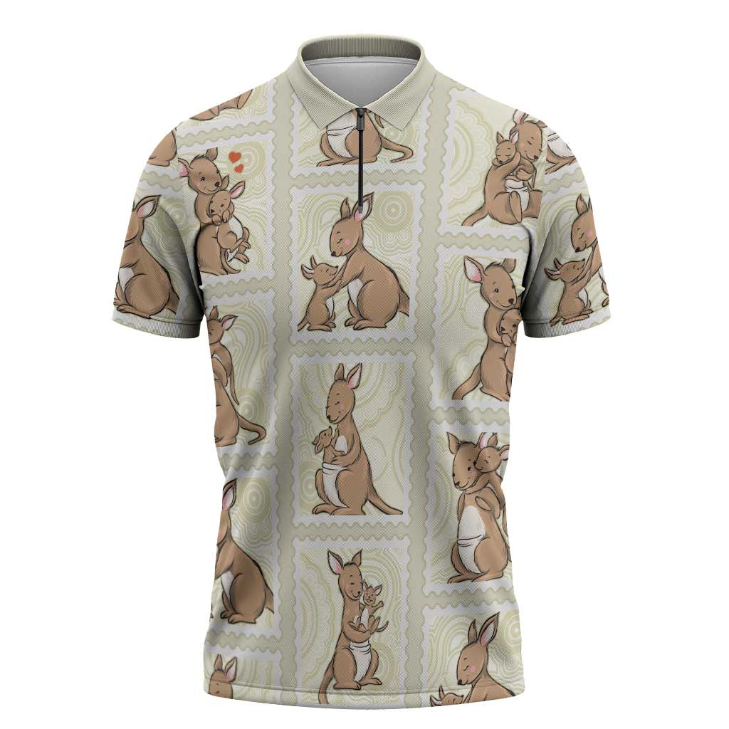 Kangaroo Australia Mother's Day Zipper Polo Shirt Mum and Joey Memory Aboriginal Stamp Seamless Style