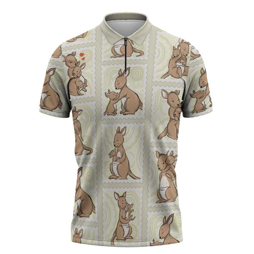 Kangaroo Australia Mother's Day Zipper Polo Shirt Mum and Joey Memory Aboriginal Stamp Seamless Style