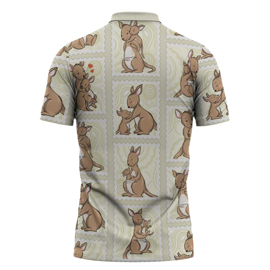 Kangaroo Australia Mother's Day Zipper Polo Shirt Mum and Joey Memory Aboriginal Stamp Seamless Style
