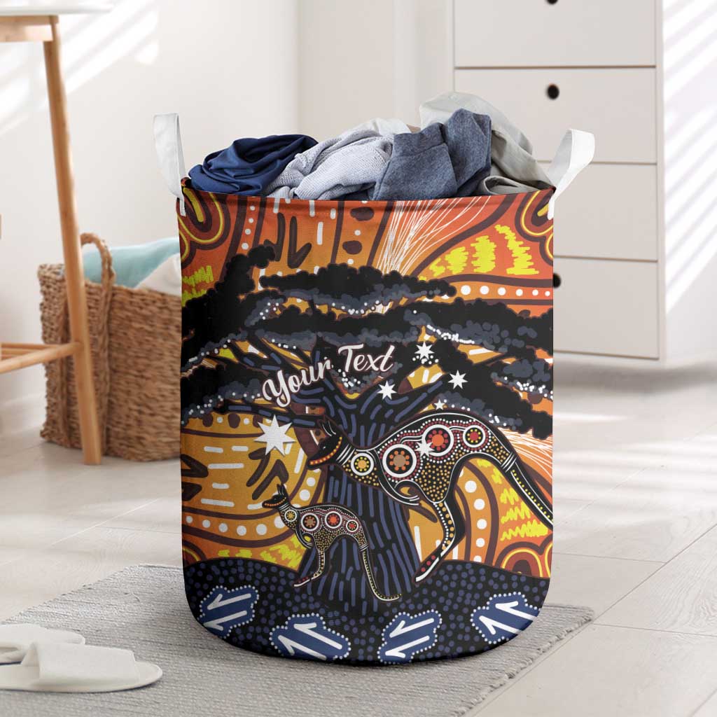 Australia Mother's Day Personalised Laundry Basket Kangaroo With Aboriginal Tree Art