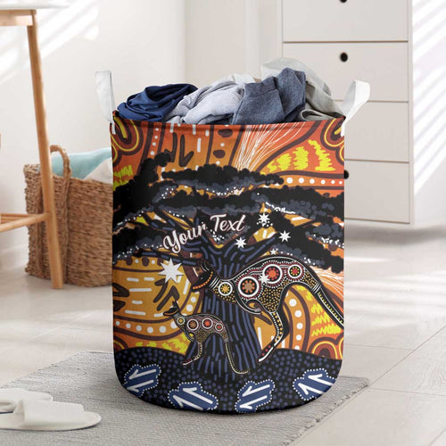 Australia Mother's Day Personalised Laundry Basket Kangaroo With Aboriginal Tree Art