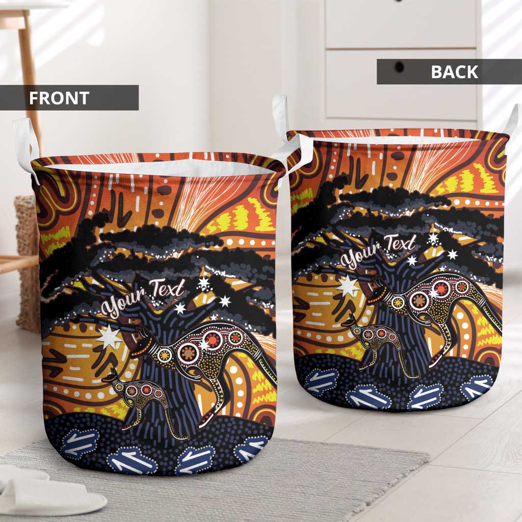 Australia Mother's Day Personalised Laundry Basket Kangaroo With Aboriginal Tree Art