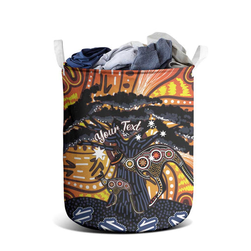 Australia Mother's Day Personalised Laundry Basket Kangaroo With Aboriginal Tree Art