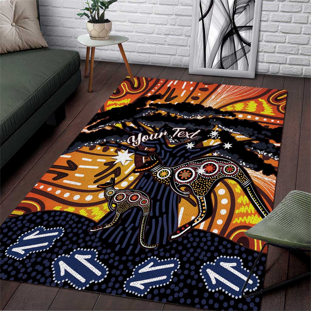 Australia Mother's Day Personalised Area Rug Kangaroo With Aboriginal Tree Art