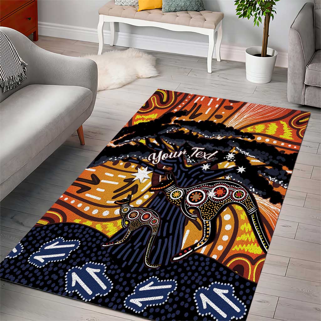Australia Mother's Day Personalised Area Rug Kangaroo With Aboriginal Tree Art