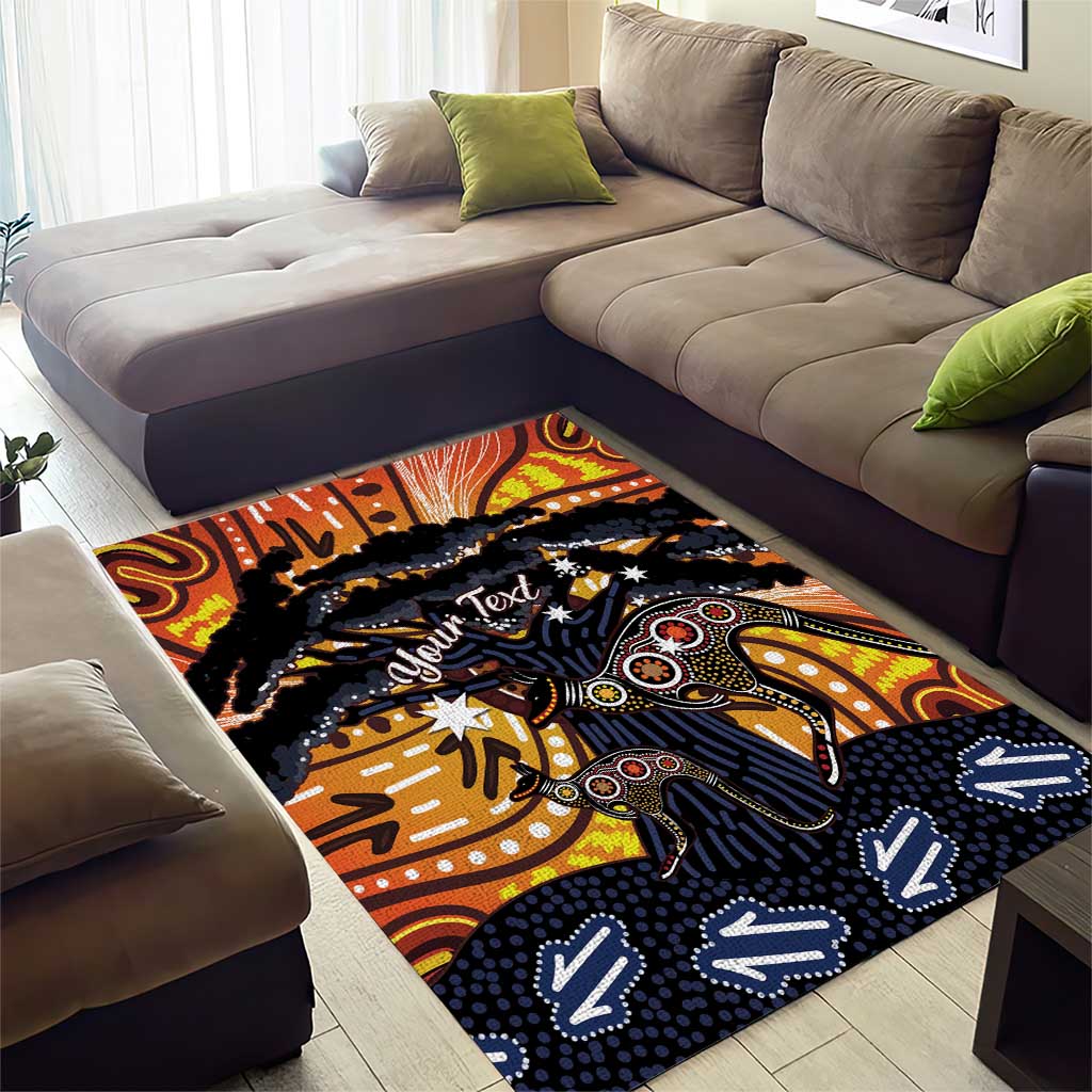 Australia Mother's Day Personalised Area Rug Kangaroo With Aboriginal Tree Art