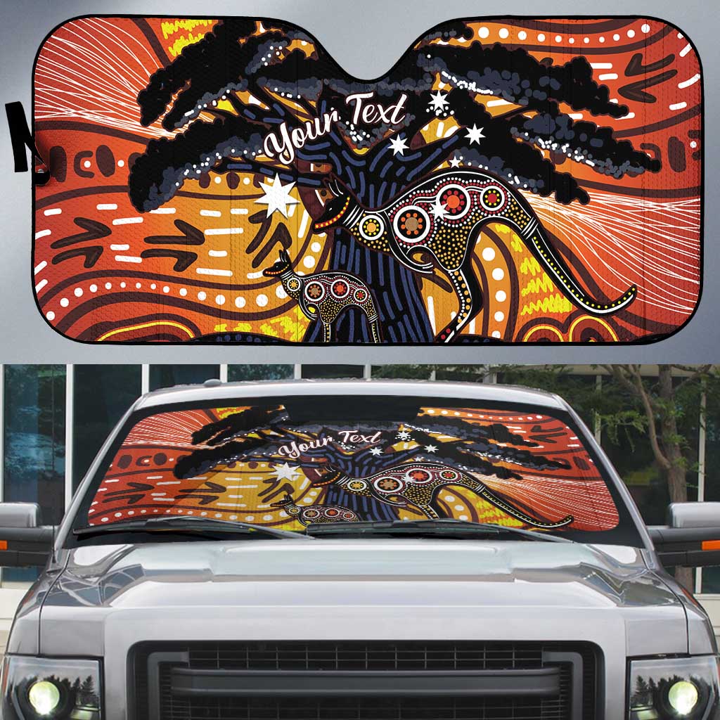 Australia Mother's Day Personalised Auto Sun Shade Kangaroo With Aboriginal Tree Art