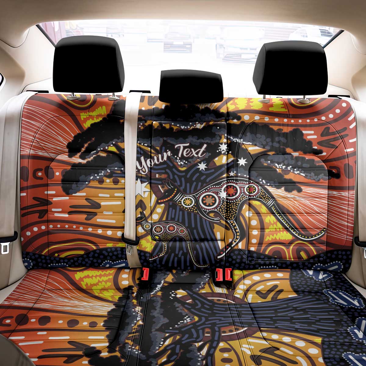 Australia Mother's Day Personalised Back Car Seat Cover Kangaroo With Aboriginal Tree Art