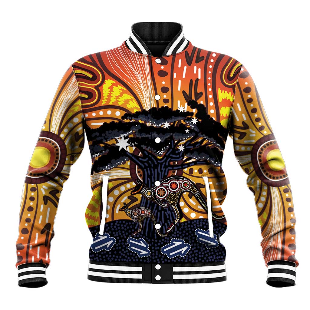 Australia Mother's Day Personalised Baseball Jacket Kangaroo With Aboriginal Tree Art